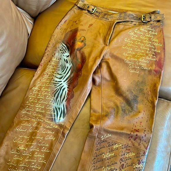 -๐๐๐๐- ๐ฅ๐๐ฑ๐๐๐ฅCELINE RUNWAY VINTAGE SUPER RARE!! HANDPAINTED GOATSKIN PANTS - Picture 5 of 17